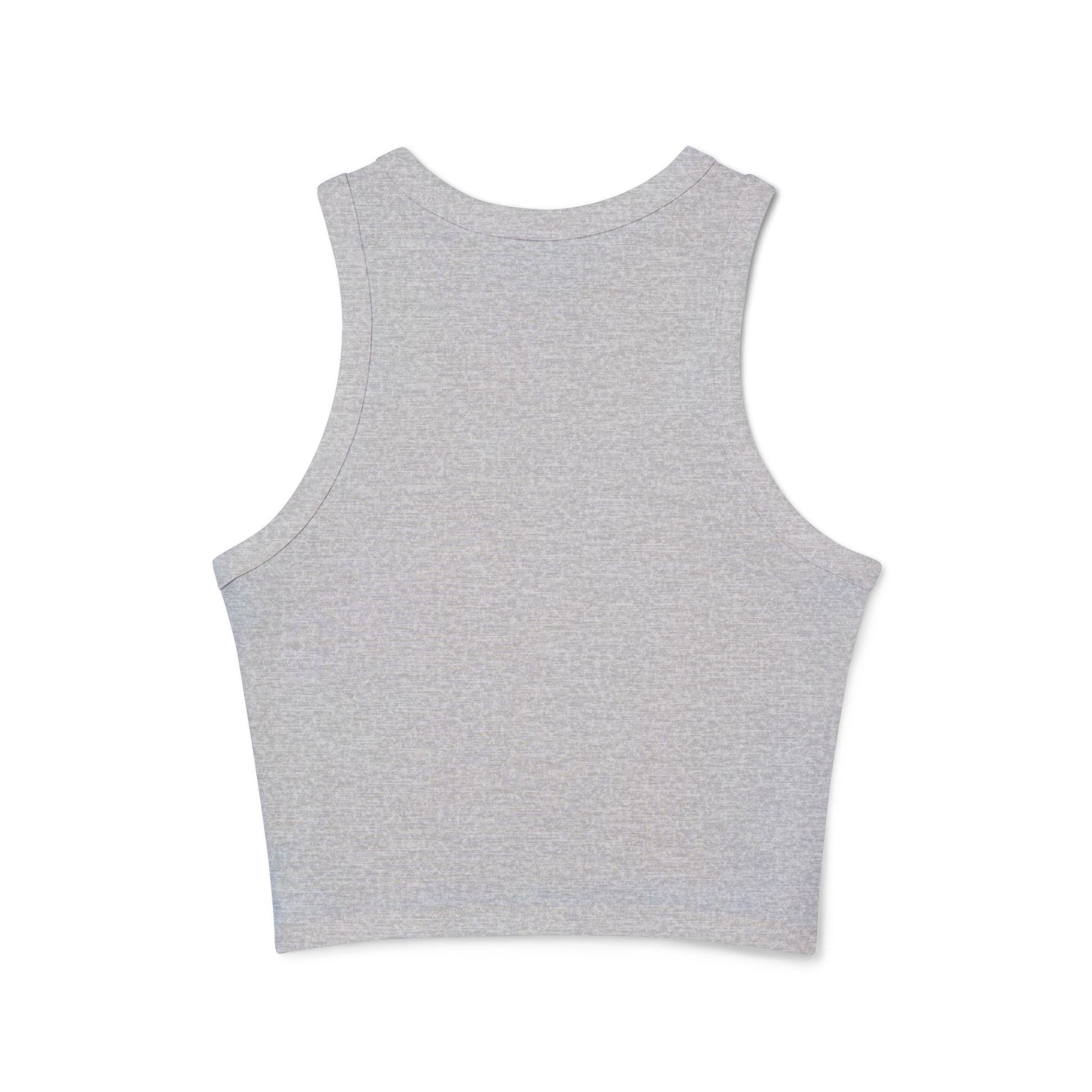 A chic gray cropped tank top featuring the elegant 'Soul Art' logo in a vibrant orange font on the chest. This minimalist design exudes sophistication while celebrating creativity and individuality.