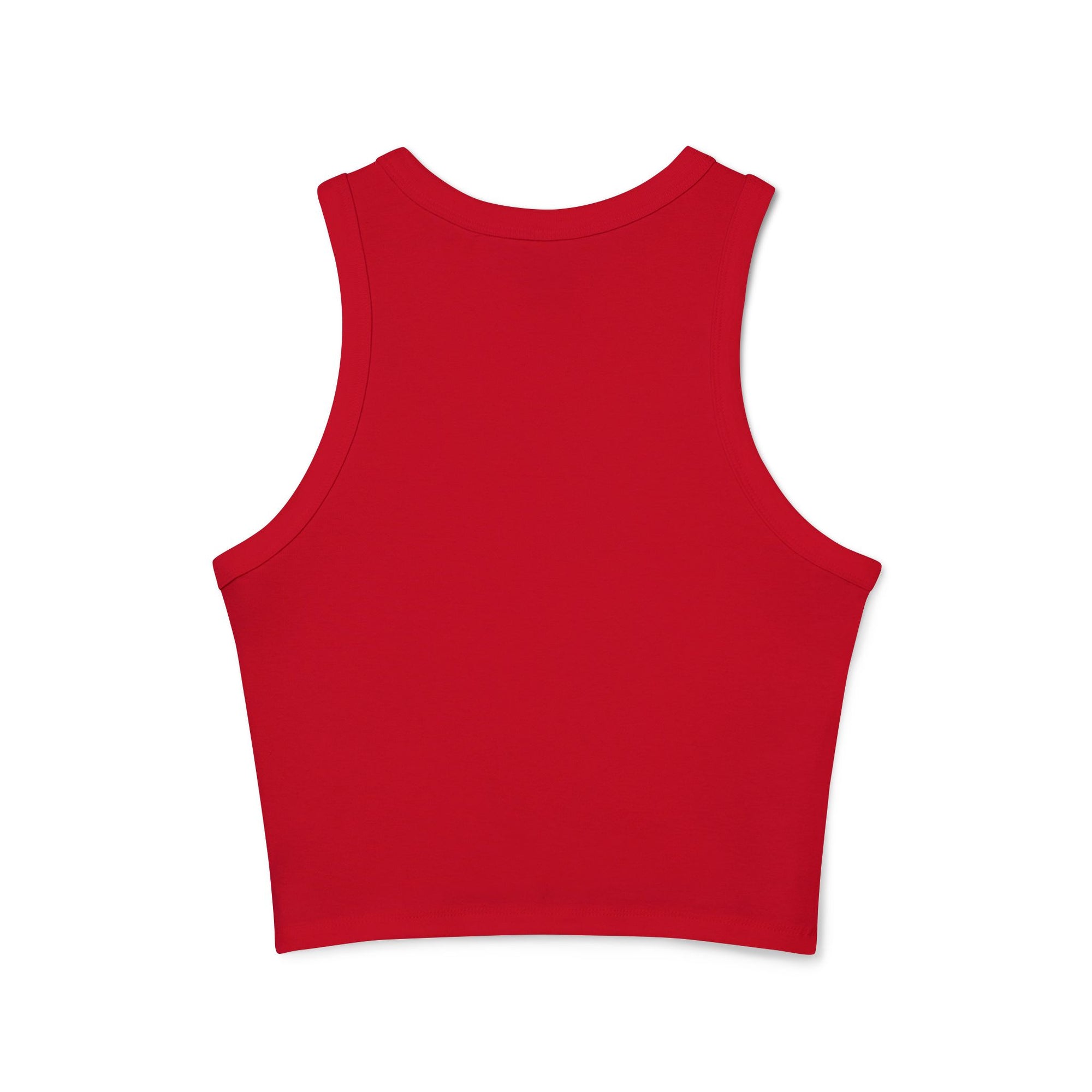 A chic red cropped tank top featuring the elegant 'Soul Art' logo in a vibrant orange font on the chest. This minimalist design exudes sophistication while celebrating creativity and individuality.