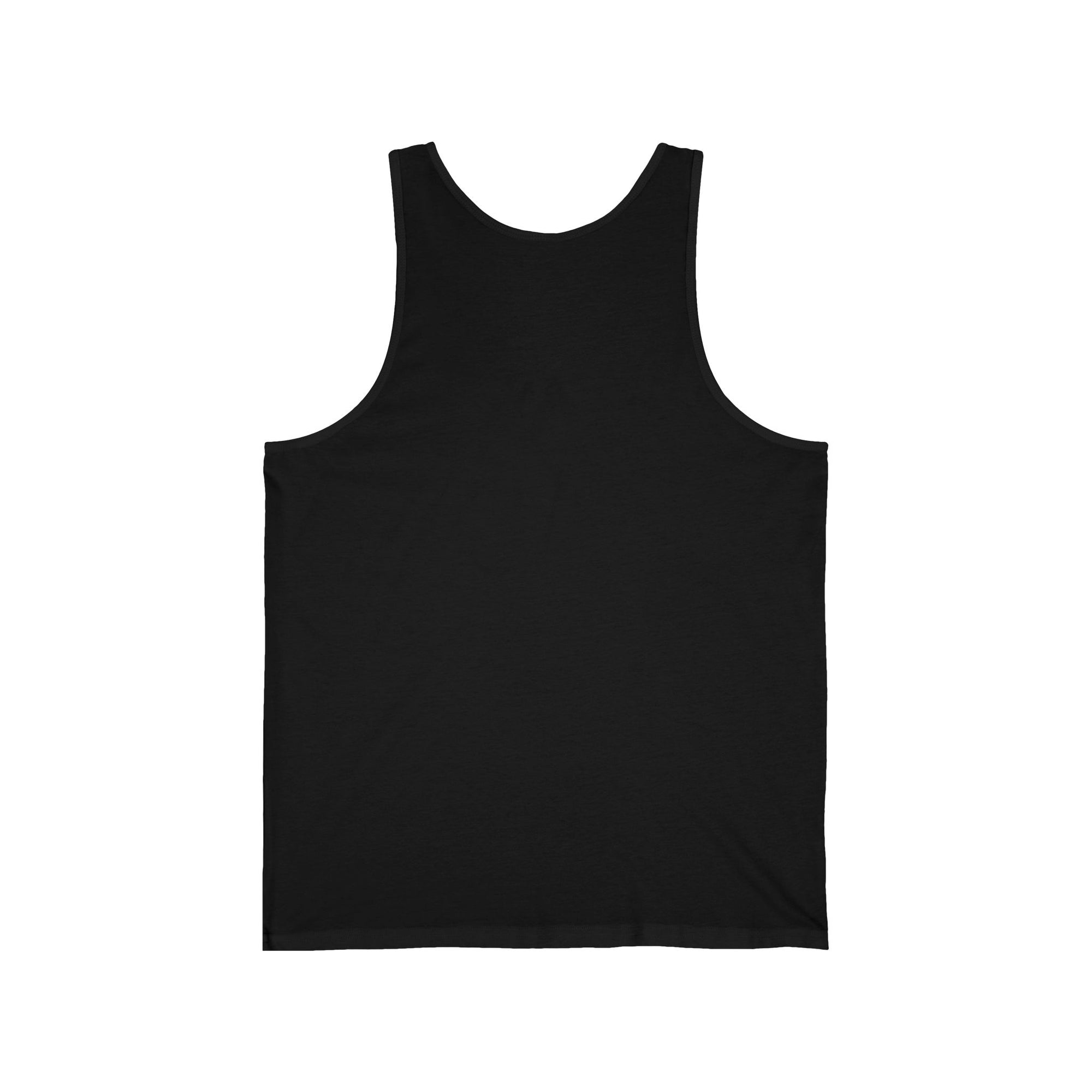 A sleek black tank top showcasing a vibrant, artistic depiction of a skull illuminated with neon hues, paired with a radiant celestial symbol above. This design, titled 'Eternal Soul,' represents the timeless and infinite nature of the human spirit.