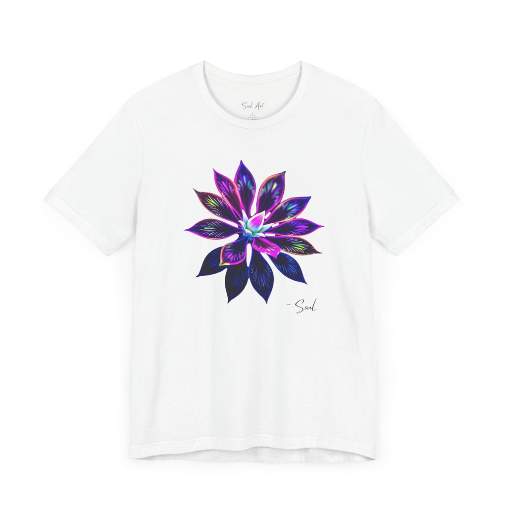 Boho floral t-shirt by Soul Art with vibrant psychedelic design for hippies, yoga lovers, and festival goers.