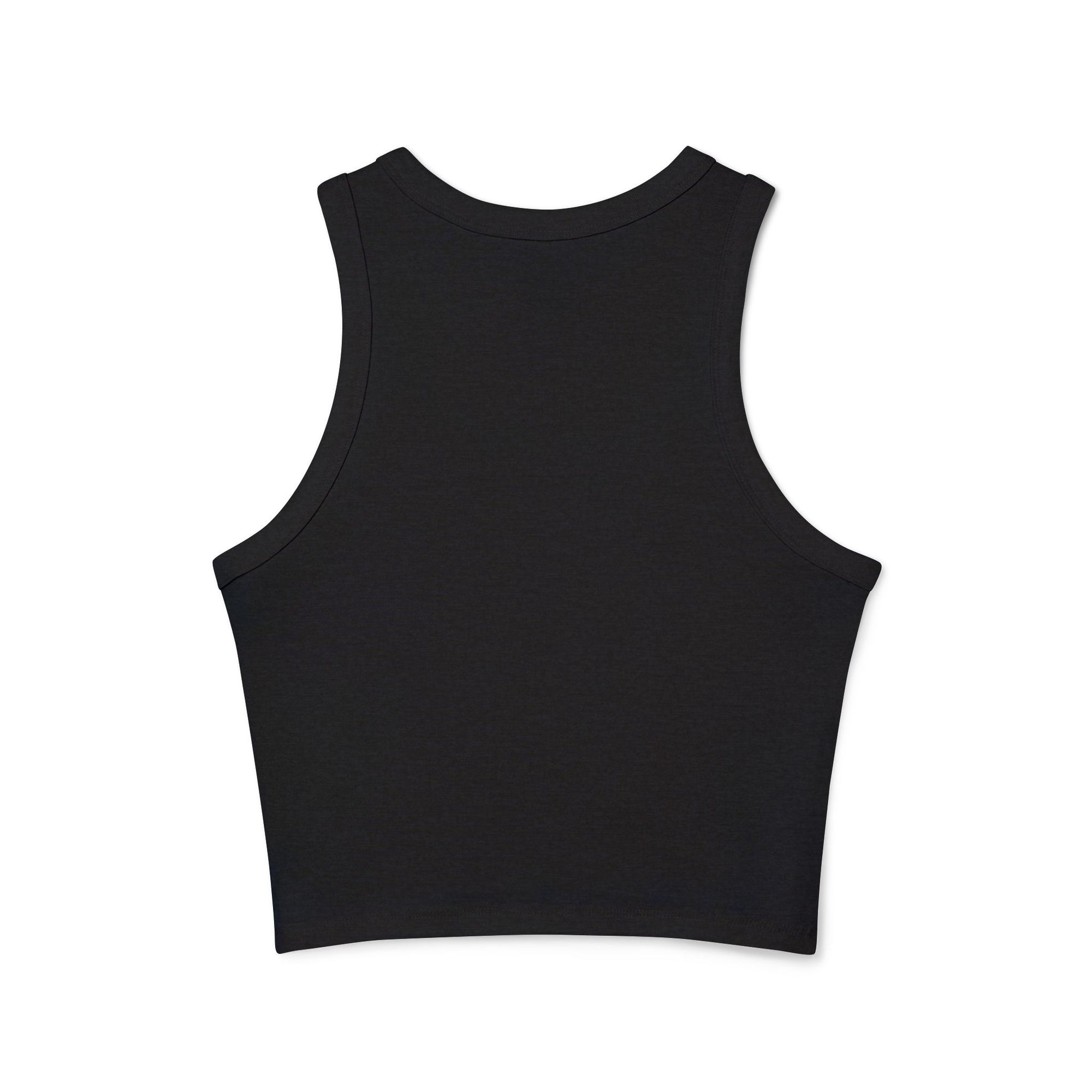 A chic black cropped tank top featuring the elegant 'Soul Art' logo in a vibrant orange font on the chest. This minimalist design exudes sophistication while celebrating creativity and individuality.