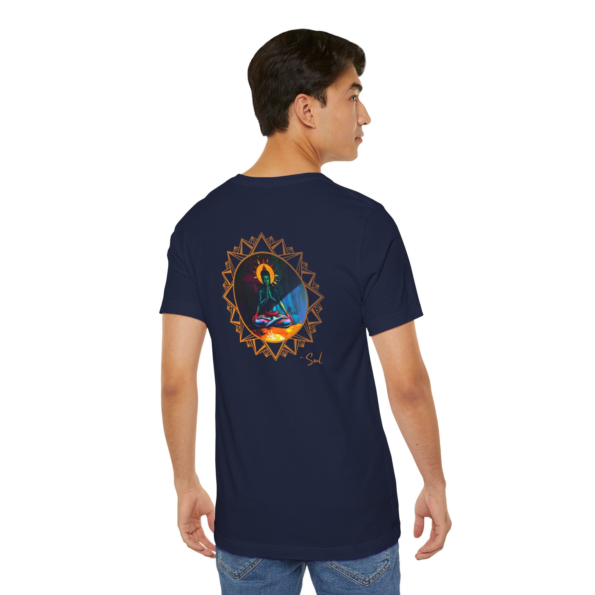 Stunning Krishna meditation t-shirt with mandala design by Soul Art.