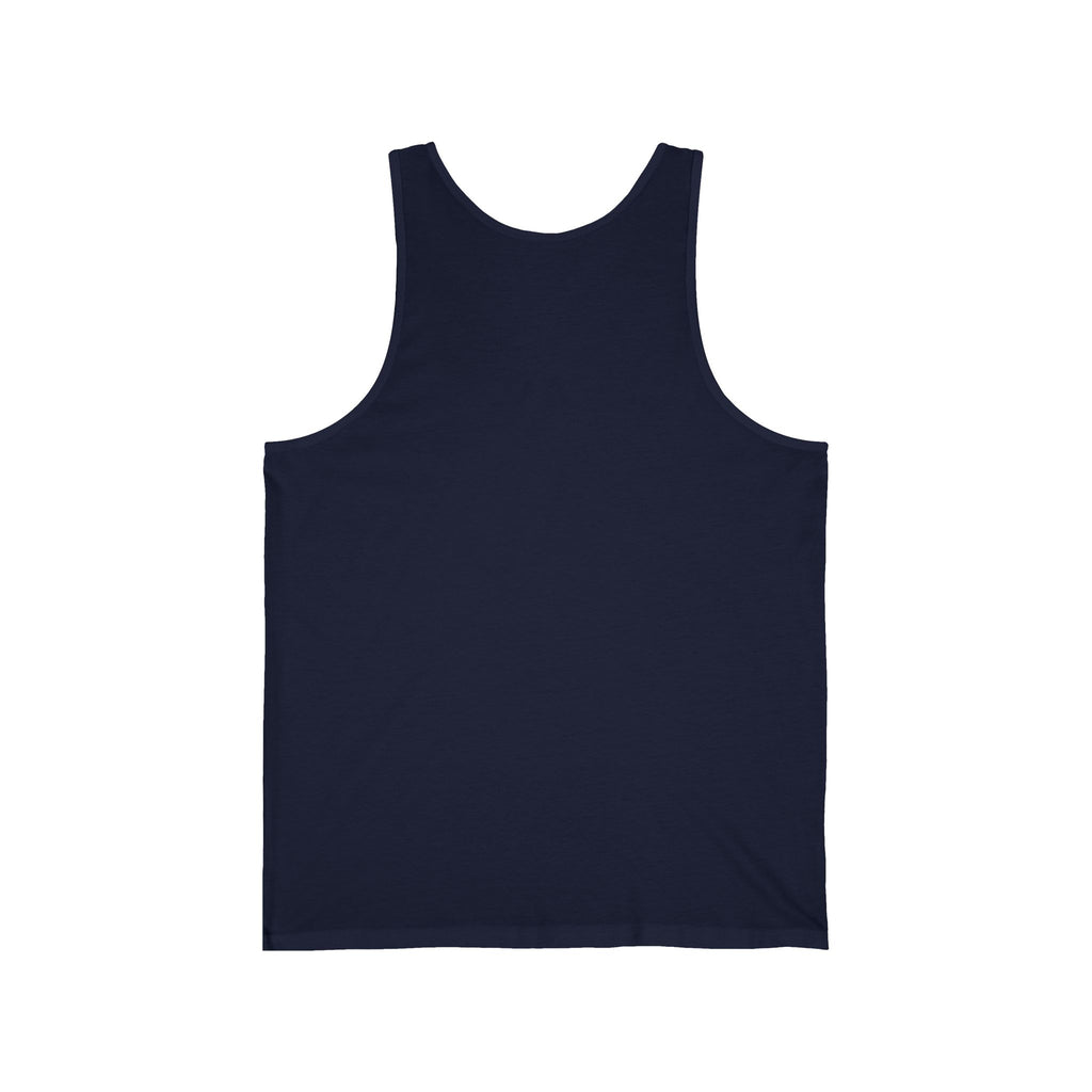 A deep navy tank top featuring a mesmerizing design of a mini astronaut standing within a cosmic sunburst, symbolizing exploration and spirituality. This artistic piece blends celestial wonder with a sense of universal connection, making it both inspiring and stylish.
